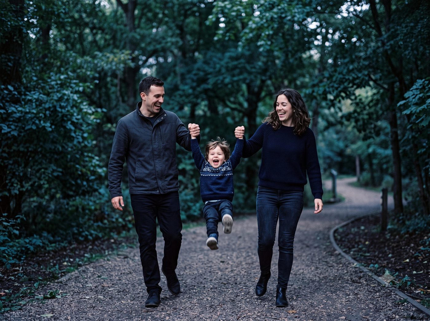 Family law attorneys Oakland County, parents joyfully swinging their child